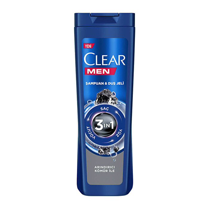Clear Men 3 in 1 Şampuan & Duş Jeli Arındırıcı Kömür Saç Yüz Vücut İçin 350 ml
