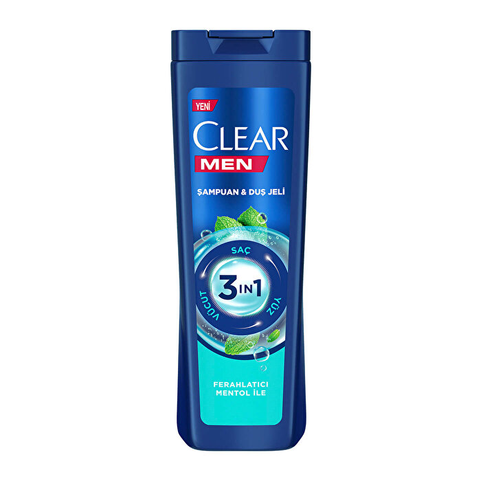 Clear Men 3 in 1 Şampuan & Duş Jeli Ferahlatıcı Mentol Etkisi Saç Yüz Vücut İçin 350 ml