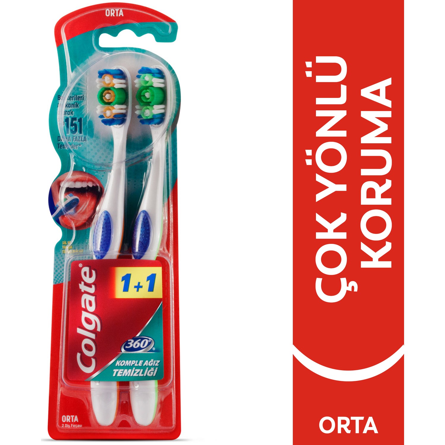 Colgate 360 Komple Ağız Tem orta Diş Fırçası 1+1