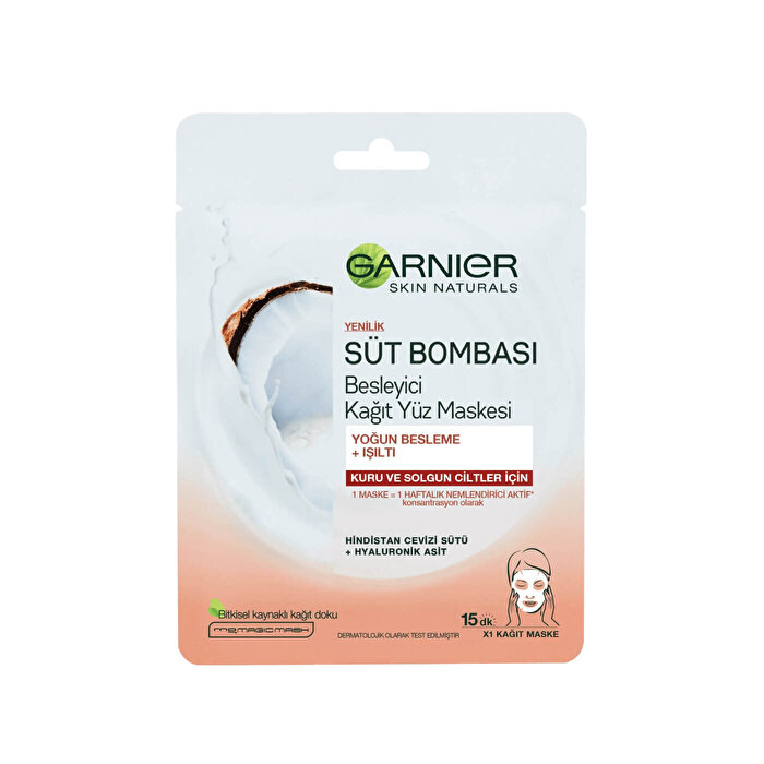 Garnier Süt Bombası Kağıt Yüz Maskesi Hindistan Cevizi Sütü 28 gr
