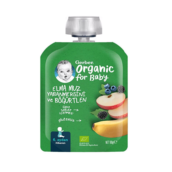 Gerber Organik Muz Yaban Mersinli Böğürtlen Elma Püresi 90 gr