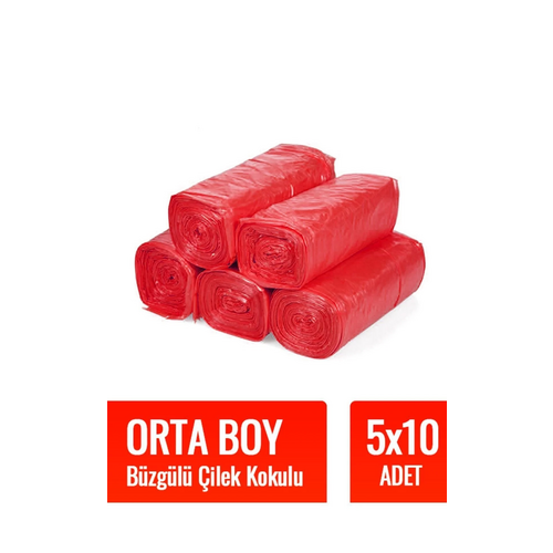 Kazanç Plast Çöp Poşeti Orta Büzgülü Çilek 10 lu