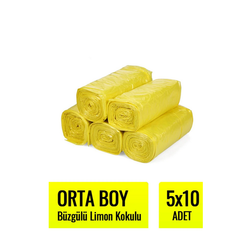 Kazanç Plast Çöp Poşeti Orta Büzgülü Limon 10 lu