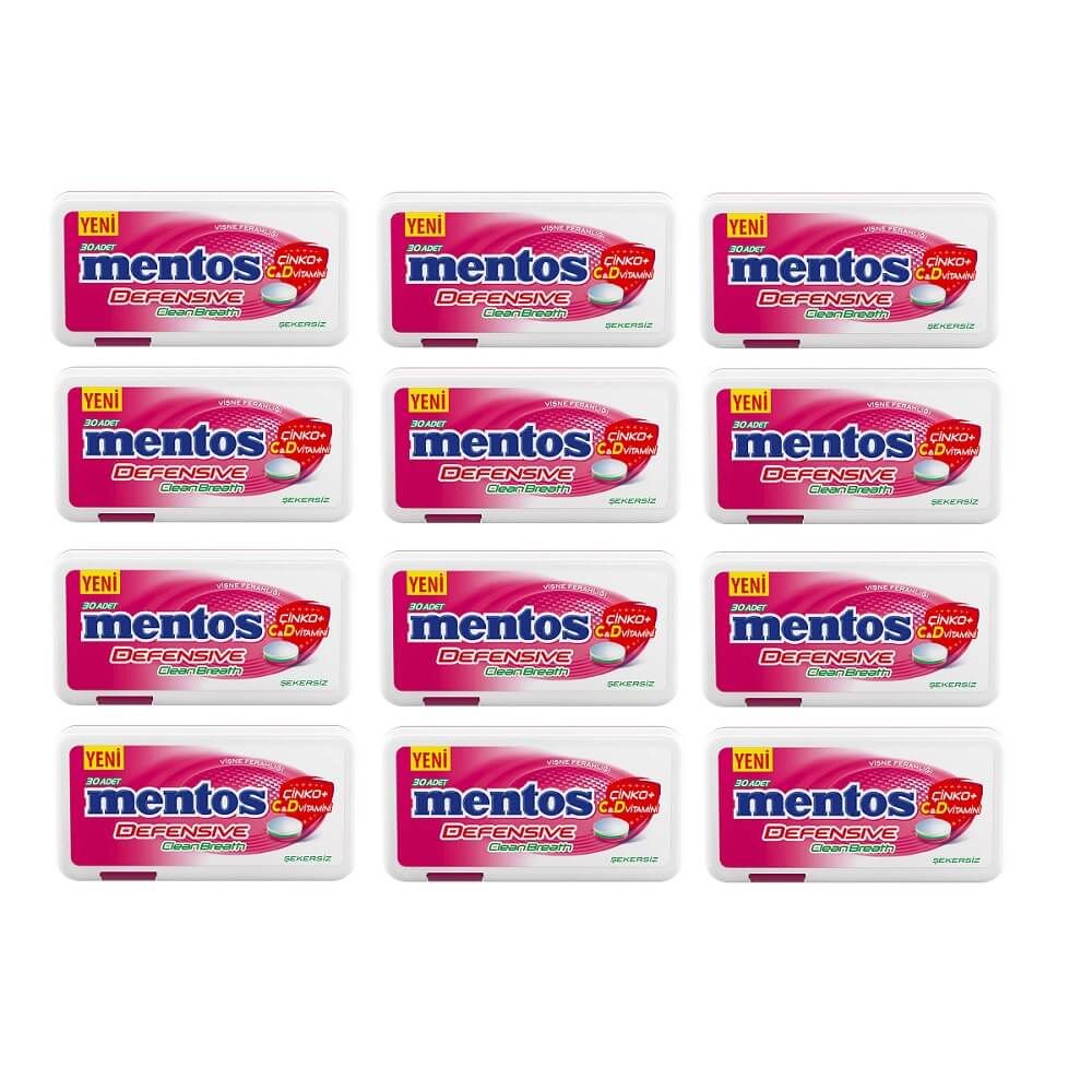 Mentos Defensive Clean Breath Vişne Tablet Şeker 21 Gr x 12 Adet