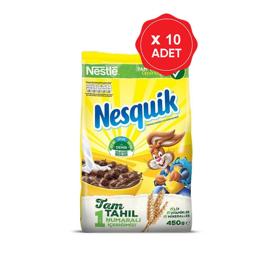 Nesquik Çikolatalı Buğday ve Mısır Gevreği 450 Gr x 10 Adet