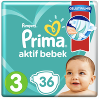 Prima Bebek Bezi Aktif Bebek 3 Beden Standard Paket 36 Adet