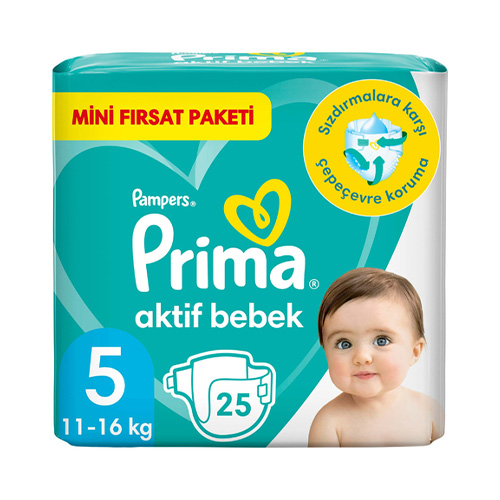 Prima Bebek Bezi Aktif Bebek 5 Beden Junior Mini Fırsat Paketi (25 Adet)