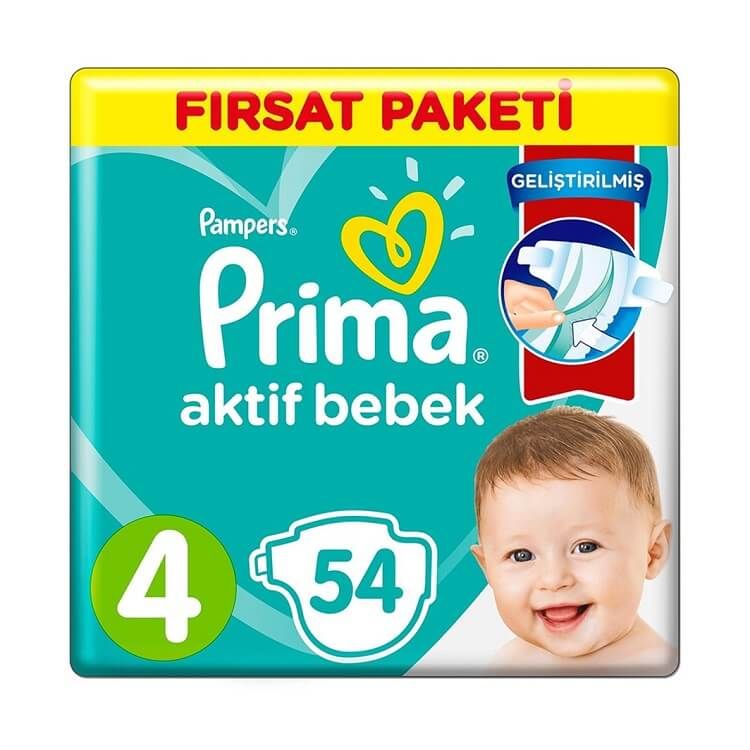 Prima Bebek Bezi Aktif Bebek Fırsat Paketi 4 Beden 54 Adet