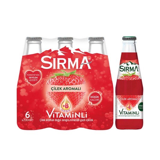 Sırma (Soda-Su) Sırma B Vitaminli Çilekli Maden Suyu 6x200 ml